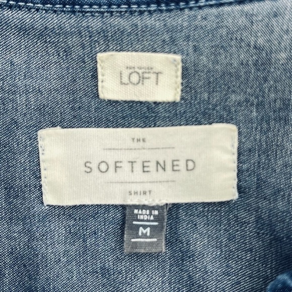 LOFT The Softened Shirt Heart Print Chambray Button Down Blouse Top - Picture 5 of 6